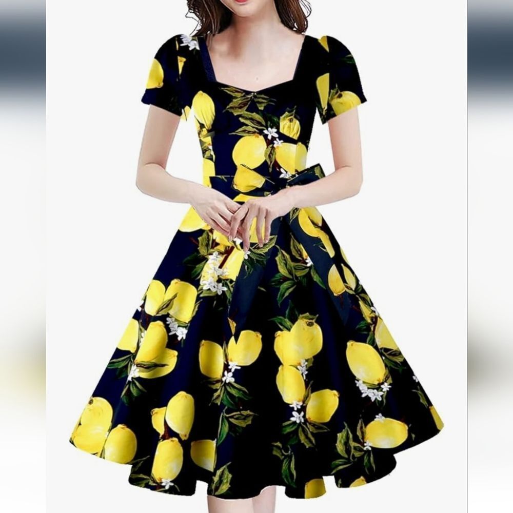 GOOBGS Lemony Pin-Up Dress. Retro. Cotton